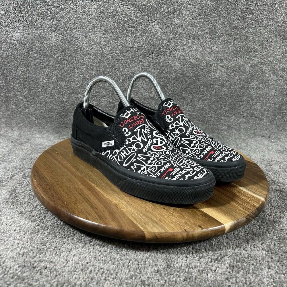 Vans Customs Slip On Womens Sz 7 Black Orthodontics Graphics Athletic Shoes Used